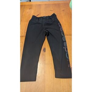 Bebe Sport Black Cropped Leggings Rainbow Gradient Logo Capri Pants Womens Large